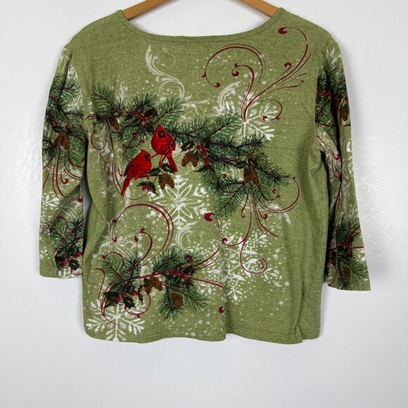 Collections Etc Winter Cardinal Birds Top Sz Large Front Back Sequins Christmas - Picture 6 of 8
